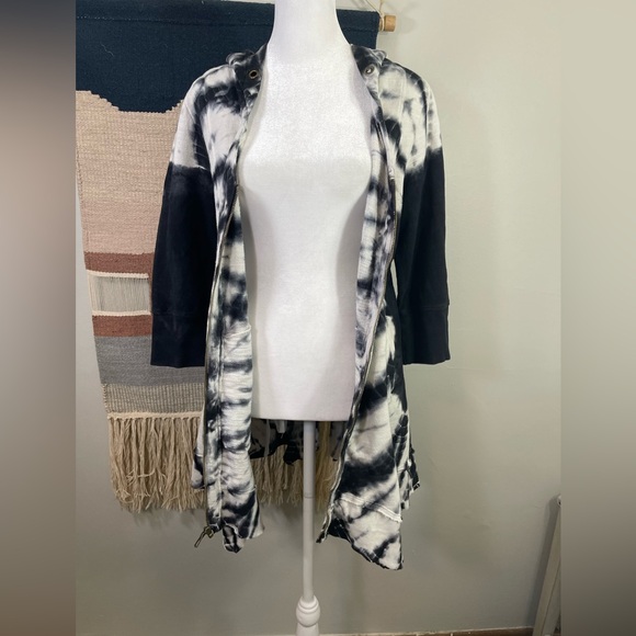 Lilly Mason Black Tie Dye Hoodie Flare Boho Jersey Full Zipper Cardigan/Dress L - Picture 5 of 5